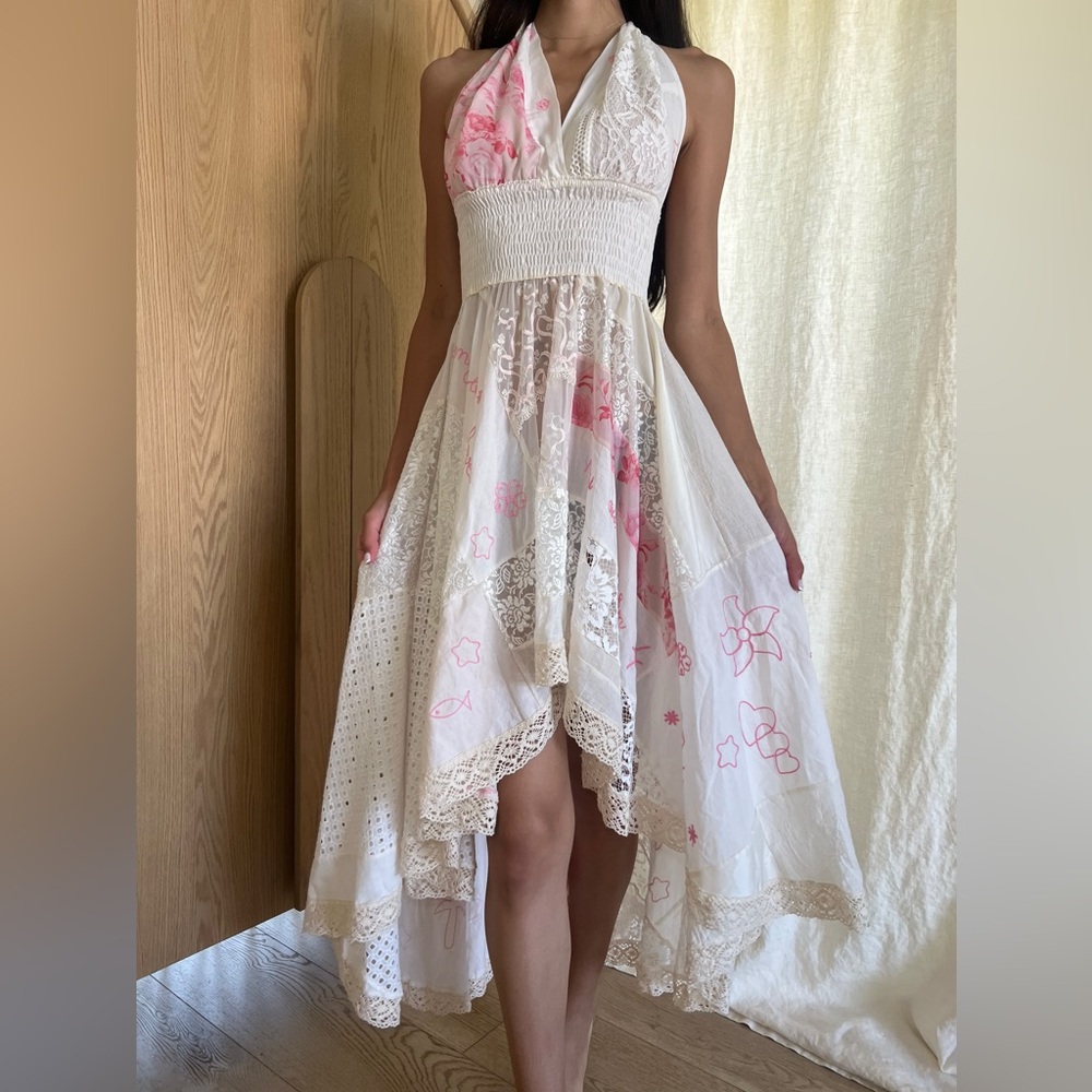 Capuccino Made in France Lace Patchwork Handkerchief Dress